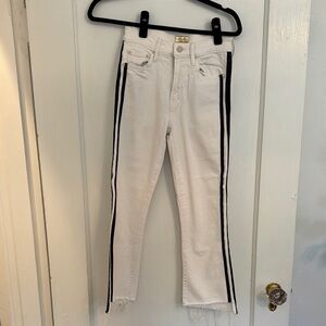 MOTHER - size 25 - White and Black Ankle Cropped Jeans Sporty Stripes